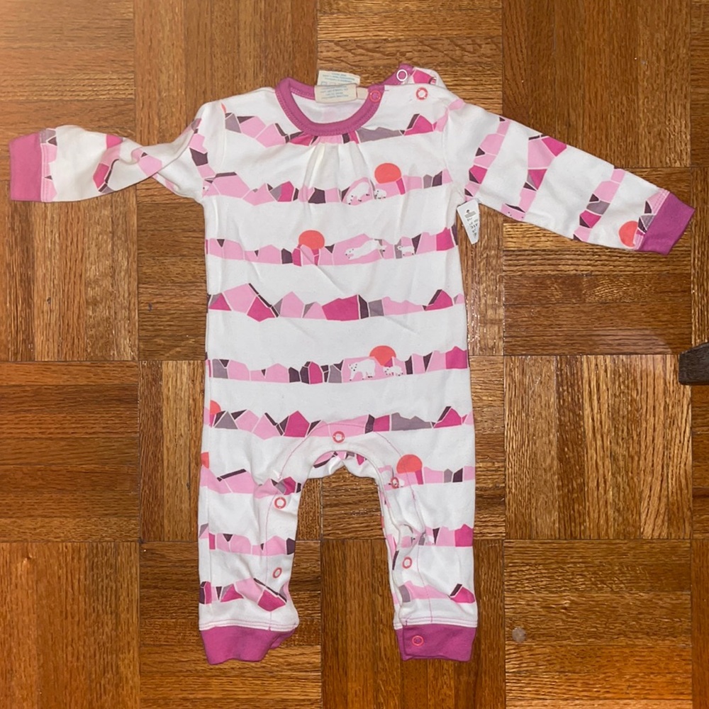 The honest company 3-6 months one piece pink and white with animal motif